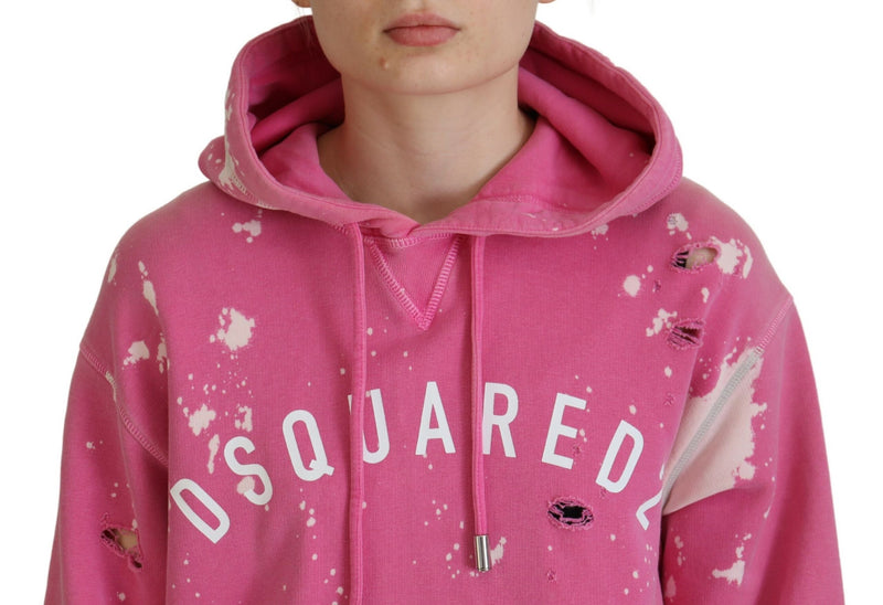 Dsquared² Pink Logo Print Cotton Hoodie Sweatshirt