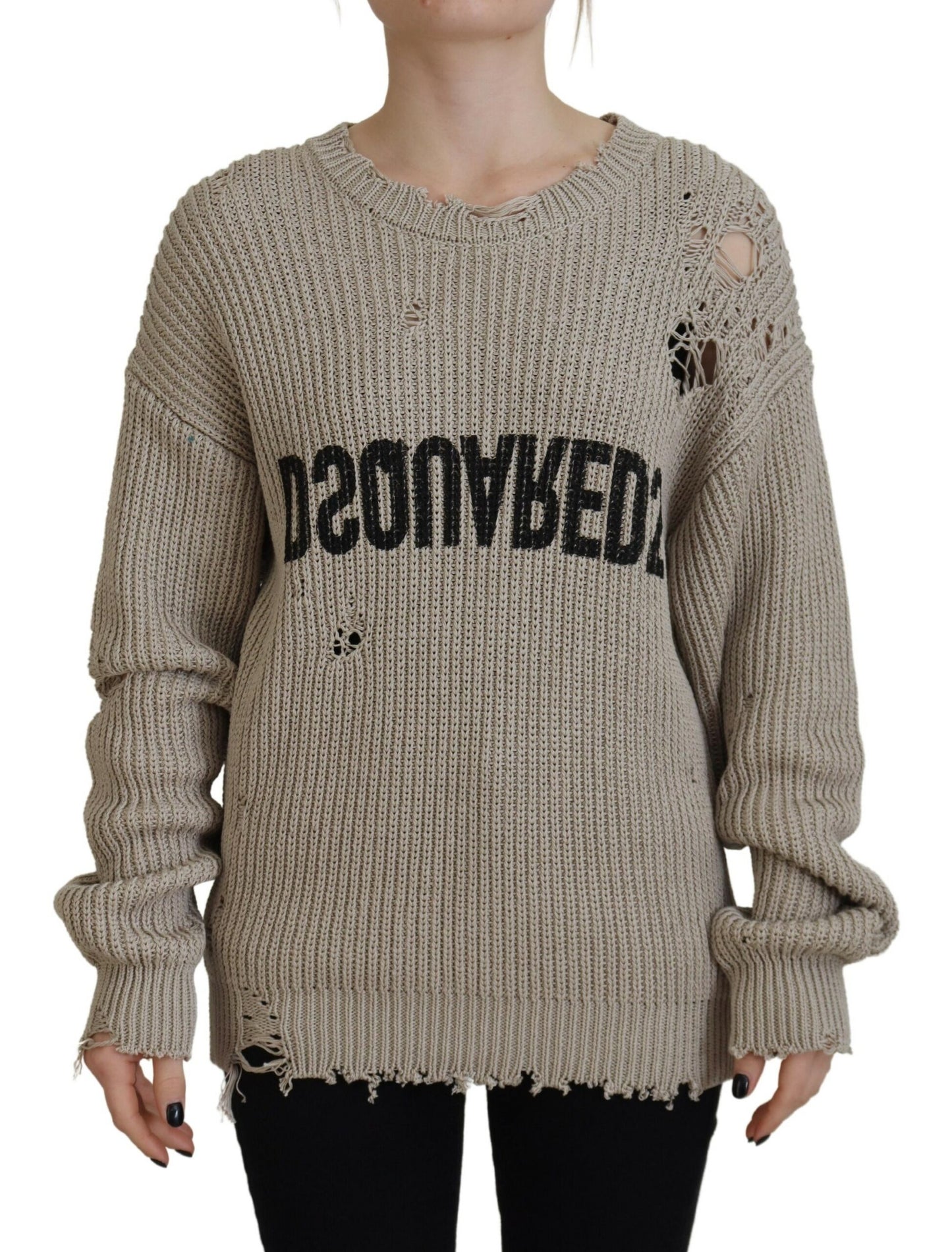 Dsquared² Beige gebreide crewneck trui van katoen