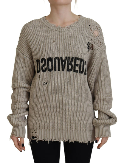 Dsquared² Beige gebreide crewneck trui van katoen