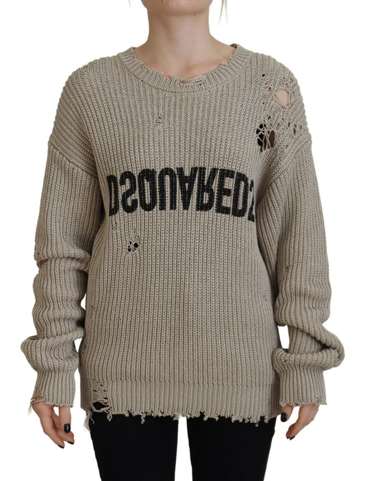 Dsquared² Beige gebreide crewneck trui van katoen