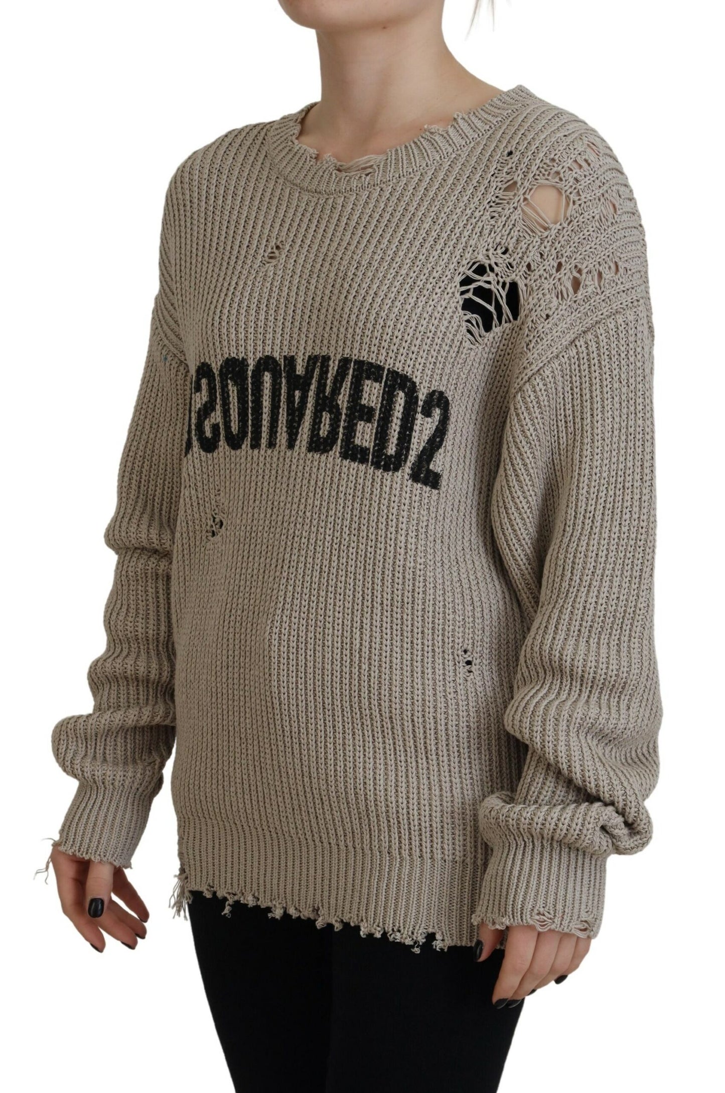 Dsquared² Beige gebreide crewneck trui van katoen