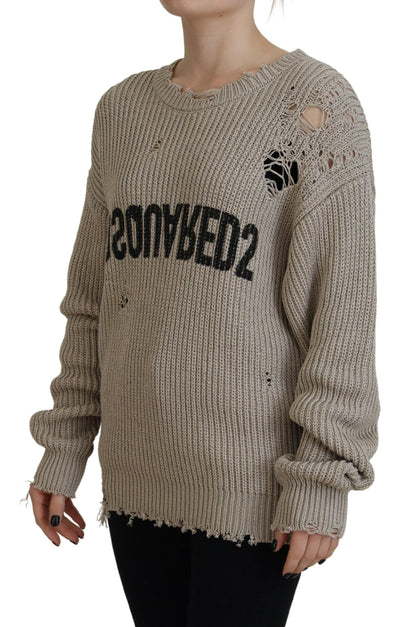 Dsquared² Beige gebreide crewneck trui van katoen