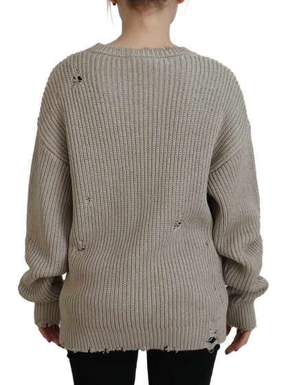 Dsquared² Beige gebreide crewneck trui van katoen