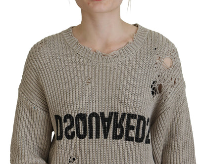 Dsquared² Beige gebreide crewneck trui van katoen