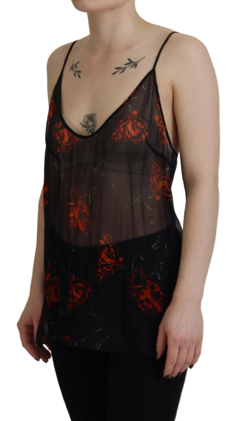 Dsquared² Black Floral Print Spaghetti Strap Tank Top