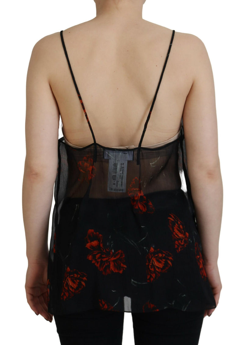 Dsquared² Black Floral Print Spaghetti Strap Tank Top