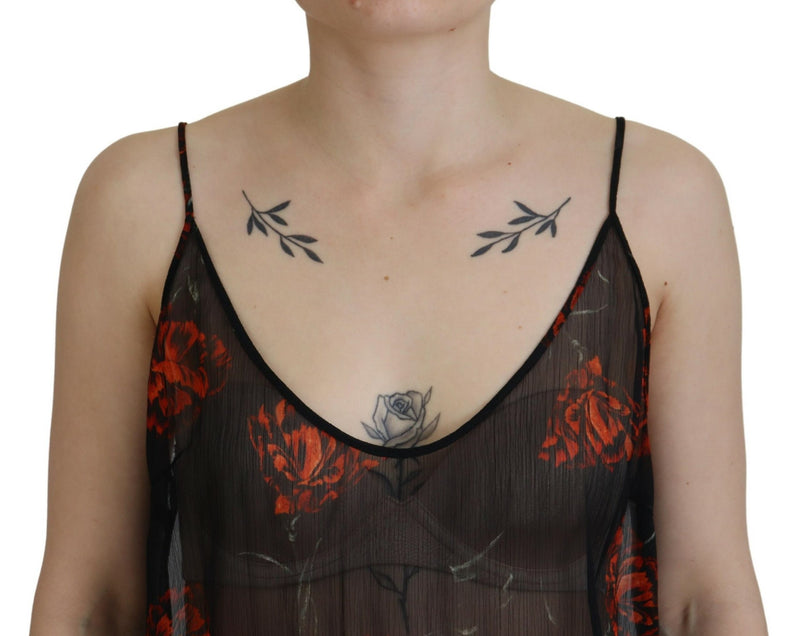 Dsquared² Black Floral Print Spaghetti Strap Tank Top