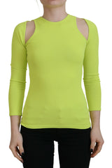 Dsquared² T-Shirt Jaune Vert à Épaules Dévoilées