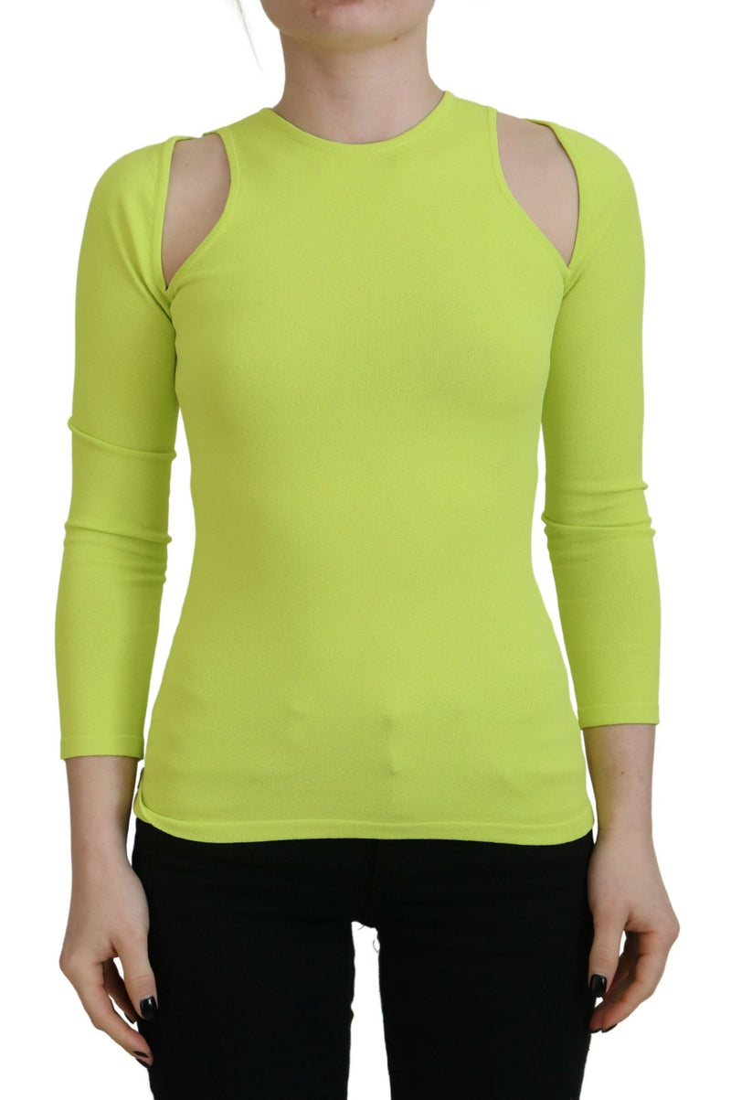 Dsquared² Yellow Green Open Shoulder Long Sleeves Top
