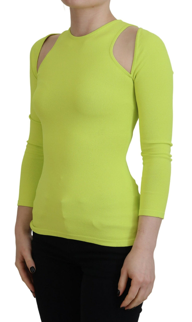 Dsquared² Yellow Green Open Shoulder Long Sleeves Top