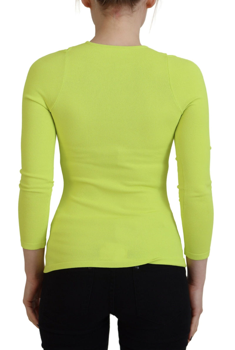 Dsquared² Yellow Green Open Shoulder Long Sleeves Top