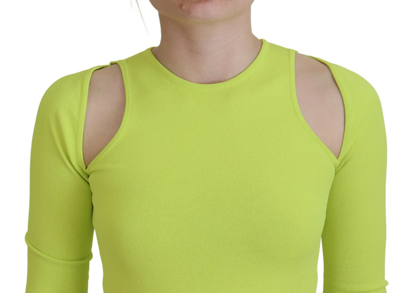 Dsquared² Yellow Green Open Shoulder Long Sleeves Top