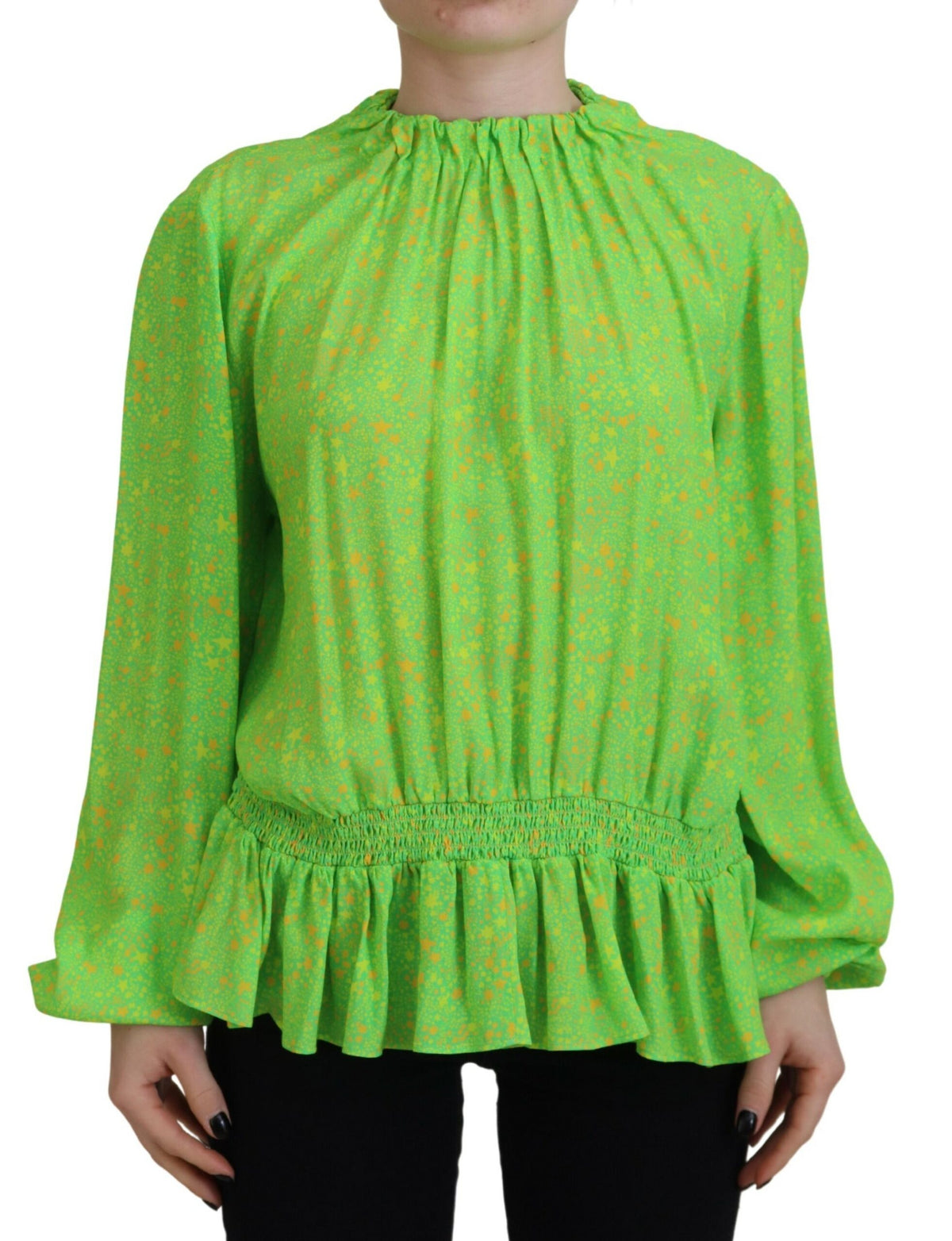 Dsquared² Green Stars Print Viscose Long Sleeve Blouse