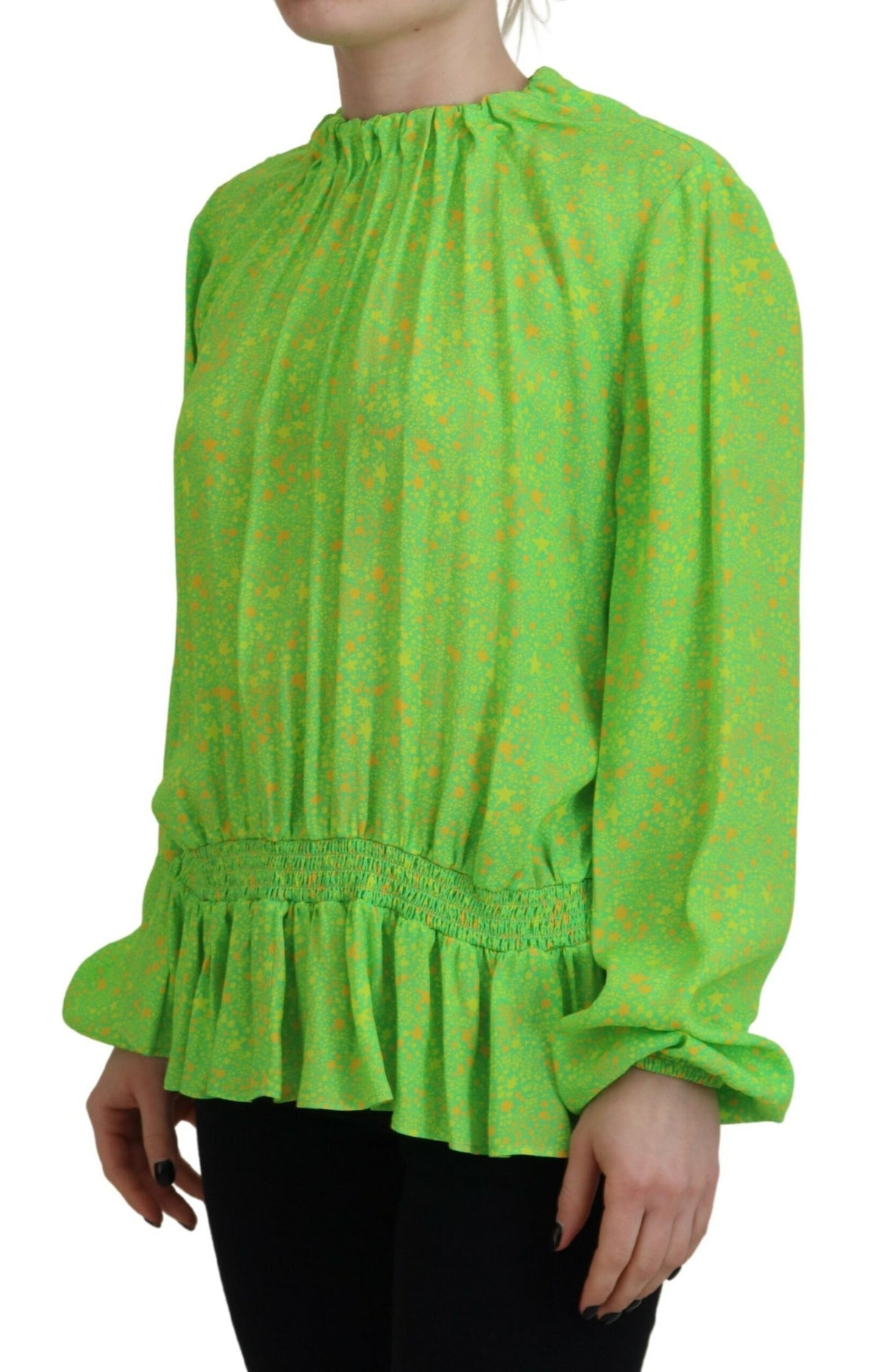 Dsquared² Green Stars Print Viscose Long Sleeve Blouse