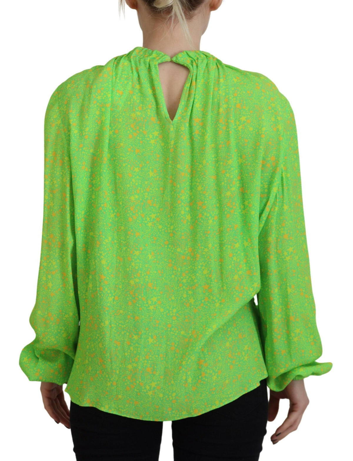 Dsquared² Green Stars Print Viscose Long Sleeve Blouse