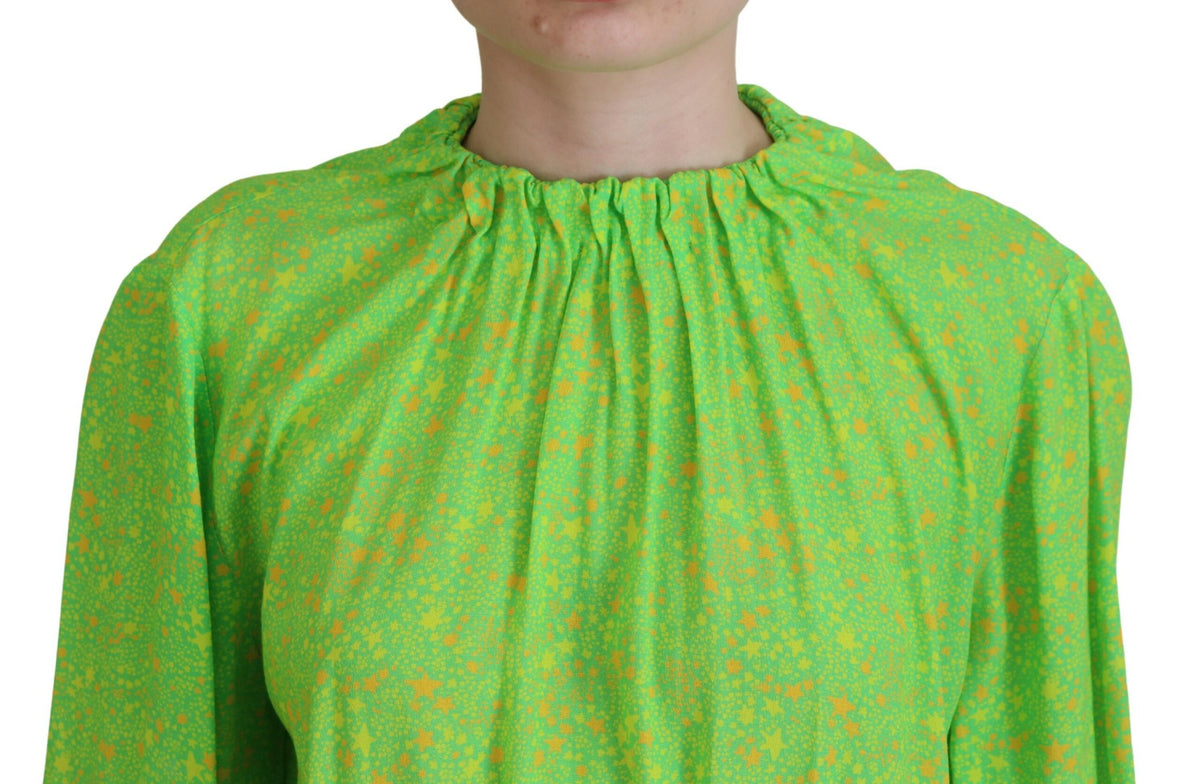 Dsquared² Green Stars Print Viscose Long Sleeve Blouse