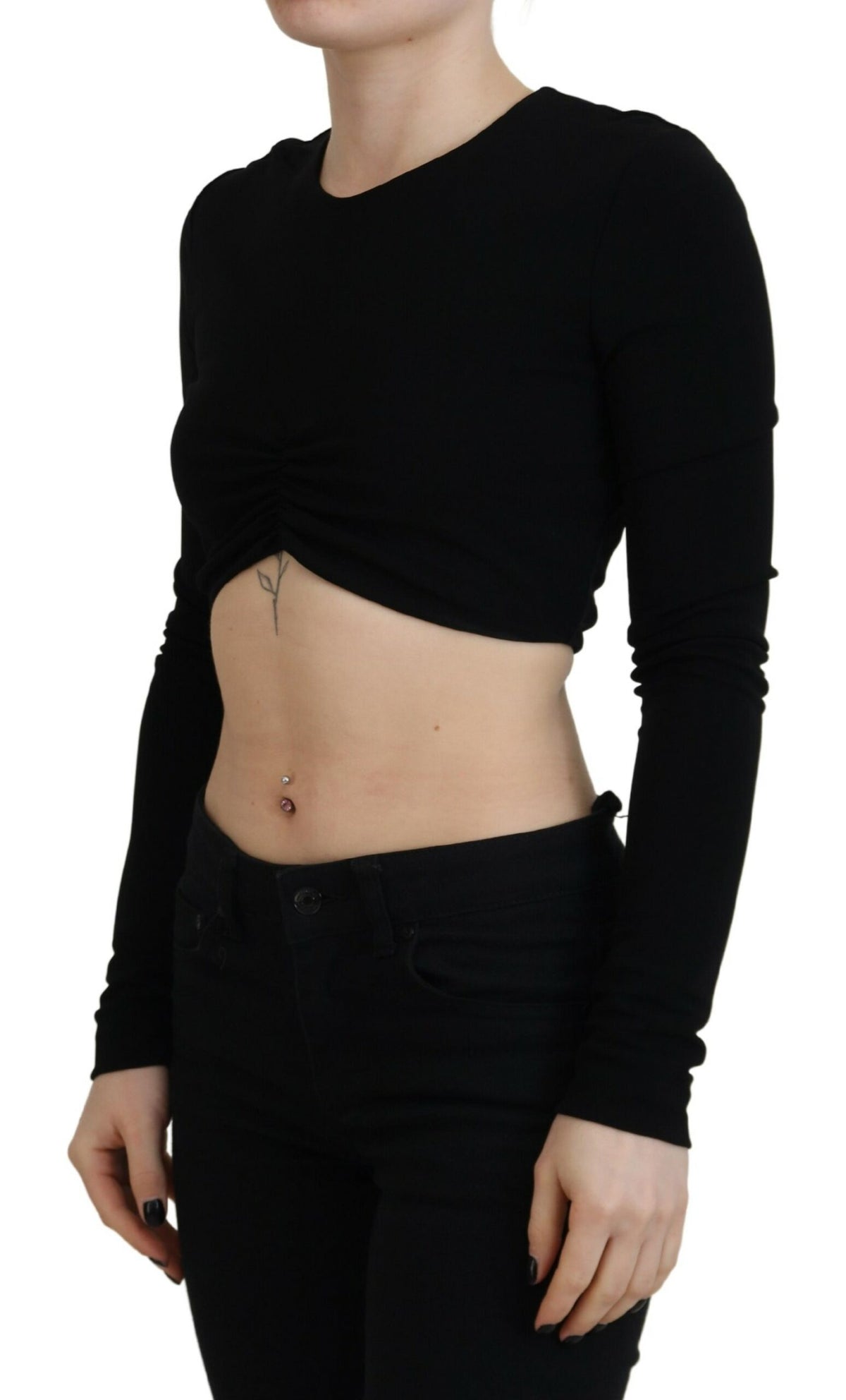 Dsquared² Top Noir en Viscose à Manches Longues et Col Rond