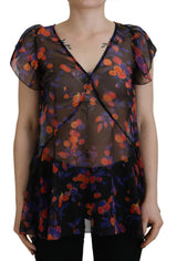 Dsquared² Black Floral Print V-neck Blouse Top