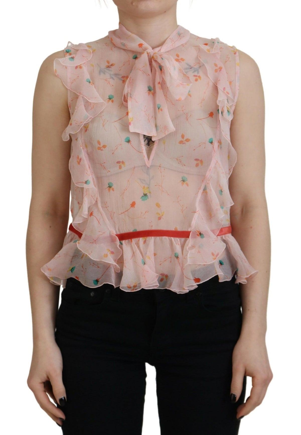 Dsquared² Top en Soie Rose à Imprimé Floral sans Manches