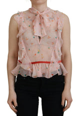 Dsquared² Top en Soie Rose à Imprimé Floral sans Manches