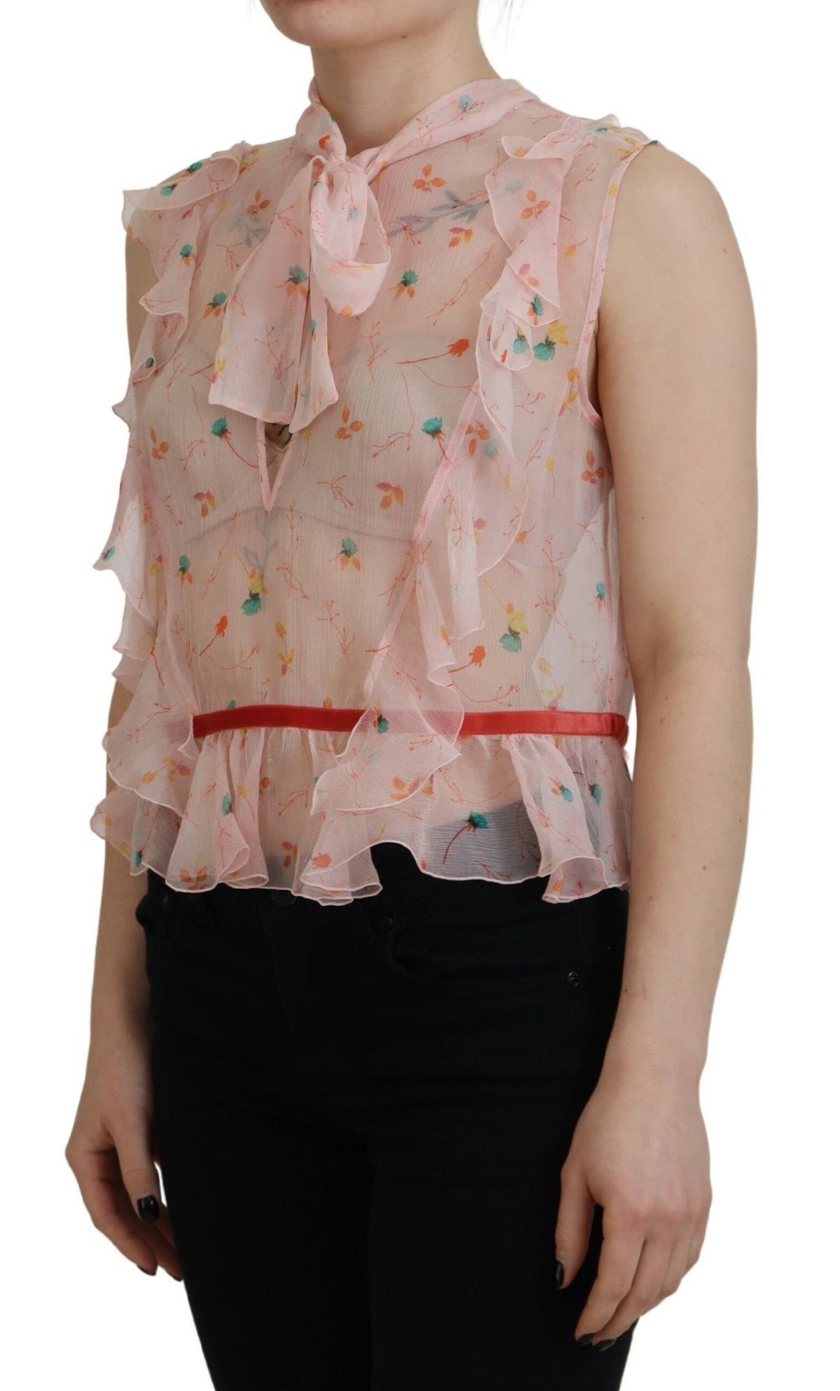 Dsquared² Top en Soie Rose à Imprimé Floral sans Manches