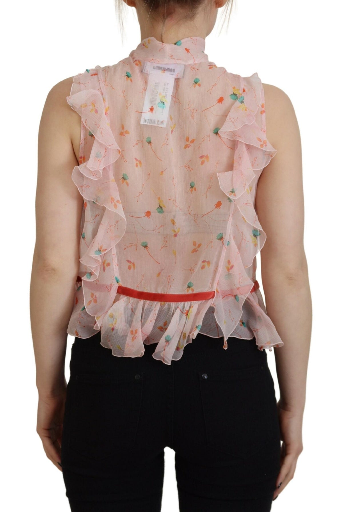Dsquared² Top en Soie Rose à Imprimé Floral sans Manches