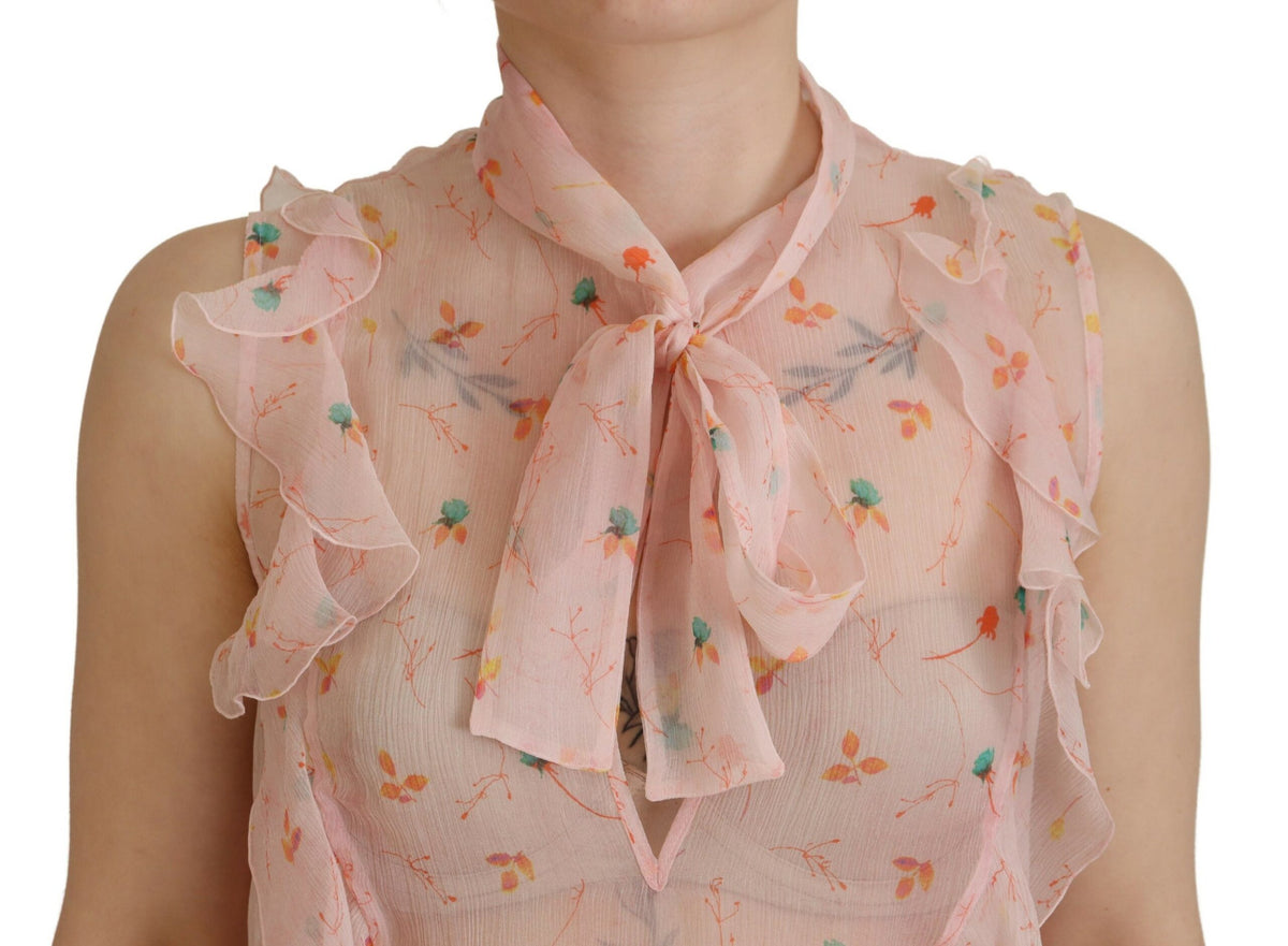 Dsquared² Top en Soie Rose à Imprimé Floral sans Manches