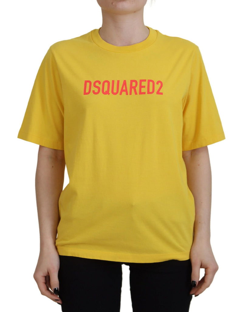 Dsquared² Yellow Logo Print Cotton Crewneck Easy Tee