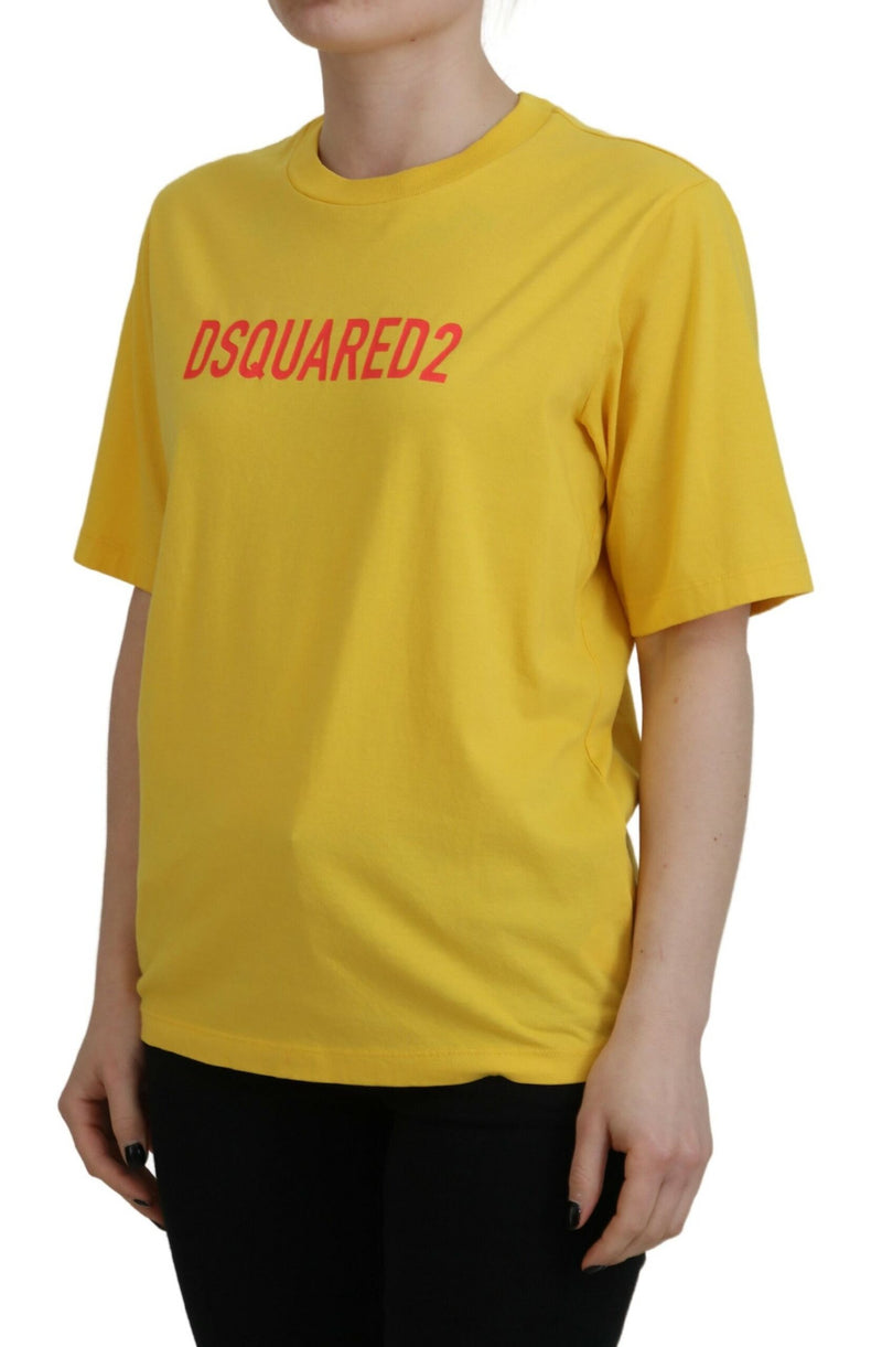 Dsquared² Yellow Logo Print Cotton Crewneck Easy Tee