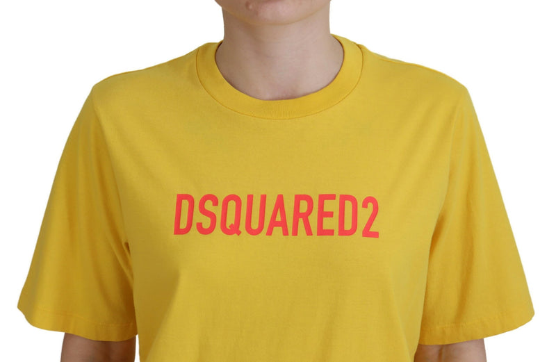 Dsquared² Yellow Logo Print Cotton Crewneck Easy Tee