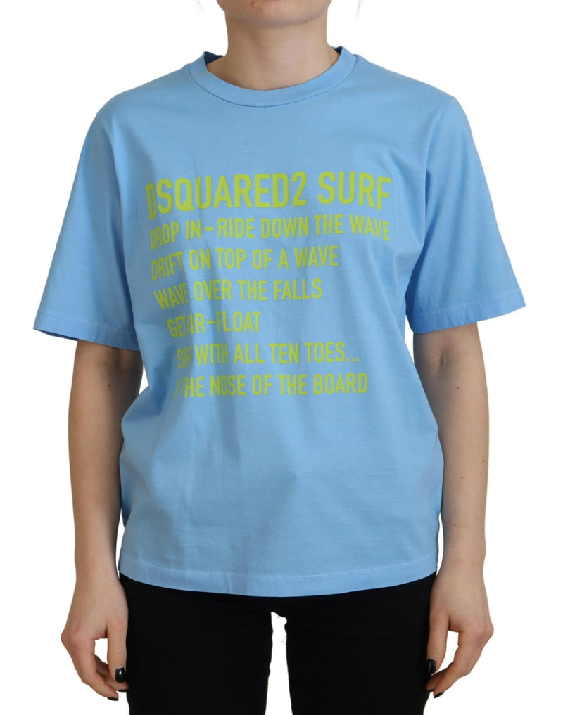 Dsquared² Blue Logo Print Cotton Crewneck T-shirt
