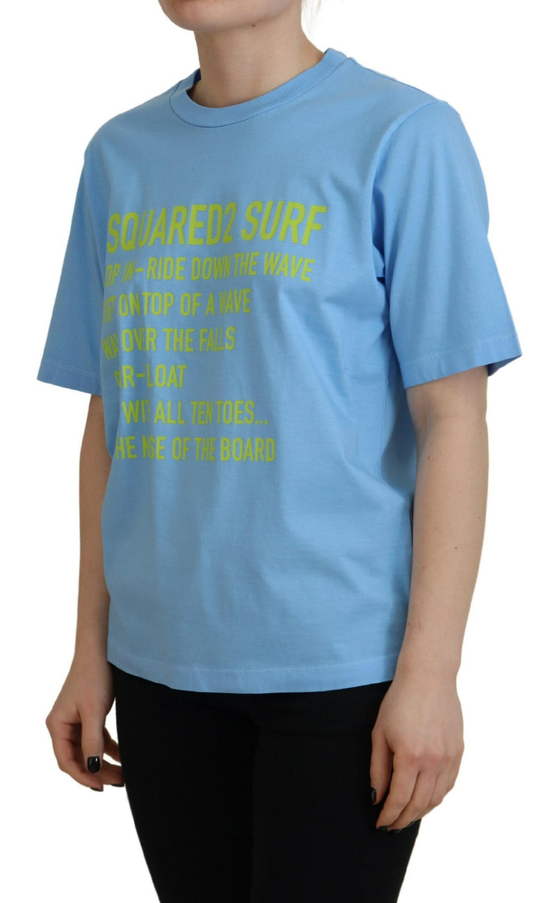 Dsquared² Blue Logo Print Cotton Crewneck T-shirt