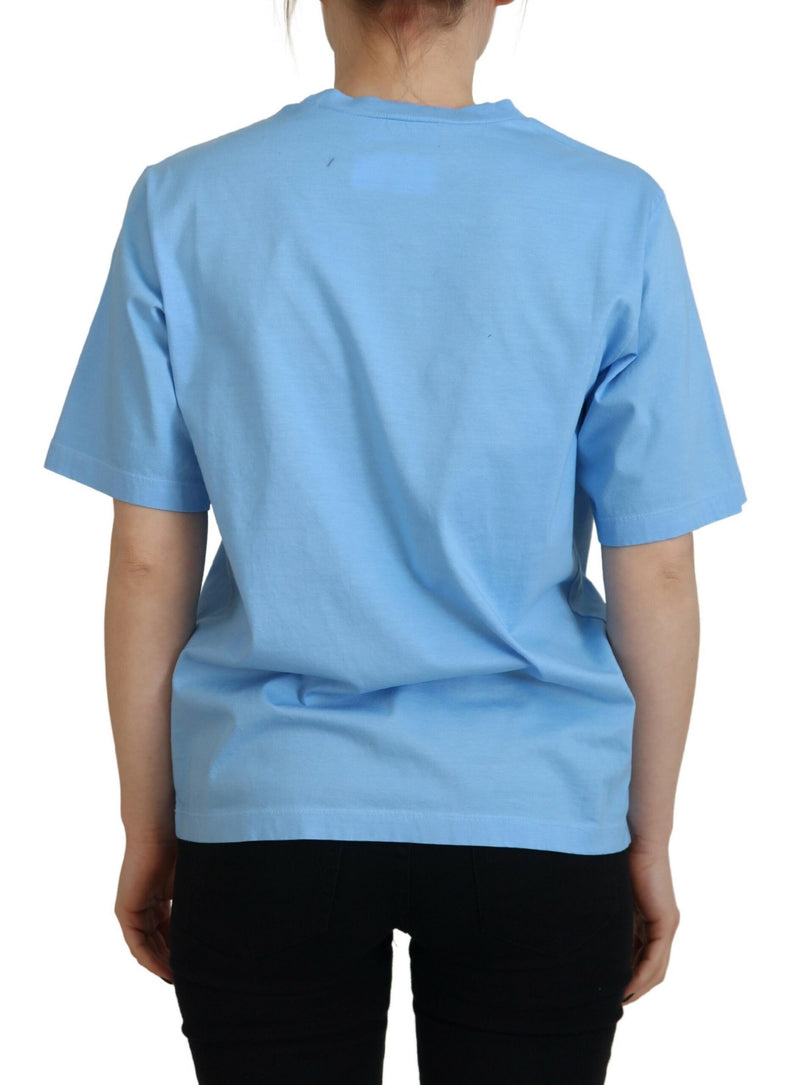 Dsquared² Blue Logo Print Cotton Crewneck T-shirt