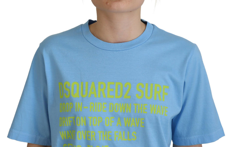 Dsquared² Blue Logo Print Cotton Crewneck T-shirt