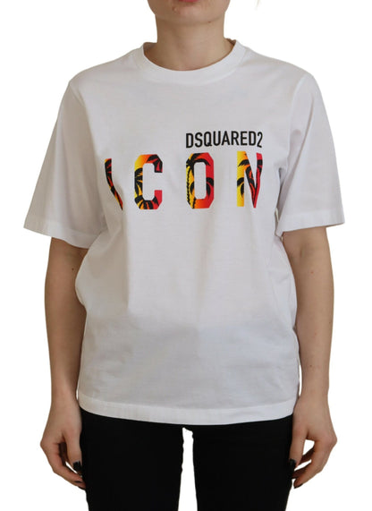 T-shirt à col rond Dsquared² en coton blanc brillant avec le logo Icon East.
