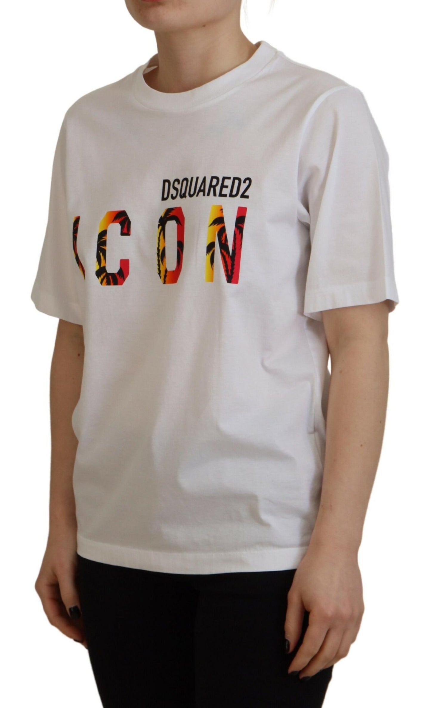 T-shirt à col rond Dsquared² en coton blanc brillant avec le logo Icon East.