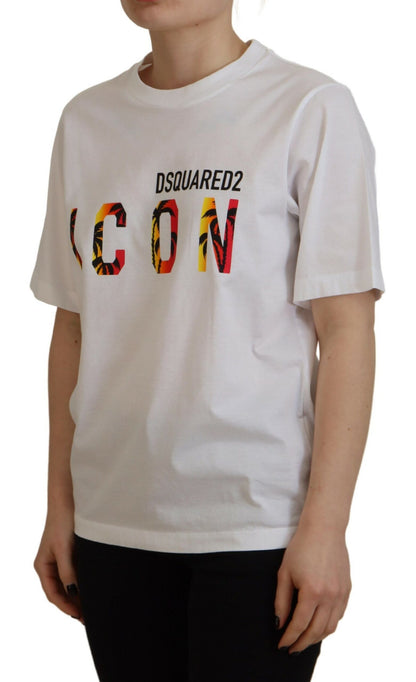 T-shirt à col rond Dsquared² en coton blanc brillant avec le logo Icon East.