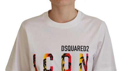 T-shirt à col rond Dsquared² en coton blanc brillant avec le logo Icon East.