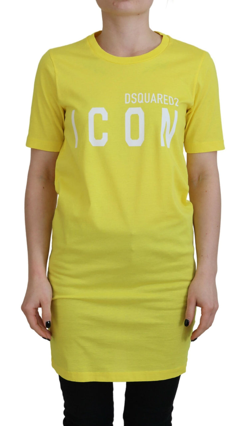 Dsquared² Yellow Cotton Shiny Icon Renny Dress Crewneck T-shirt