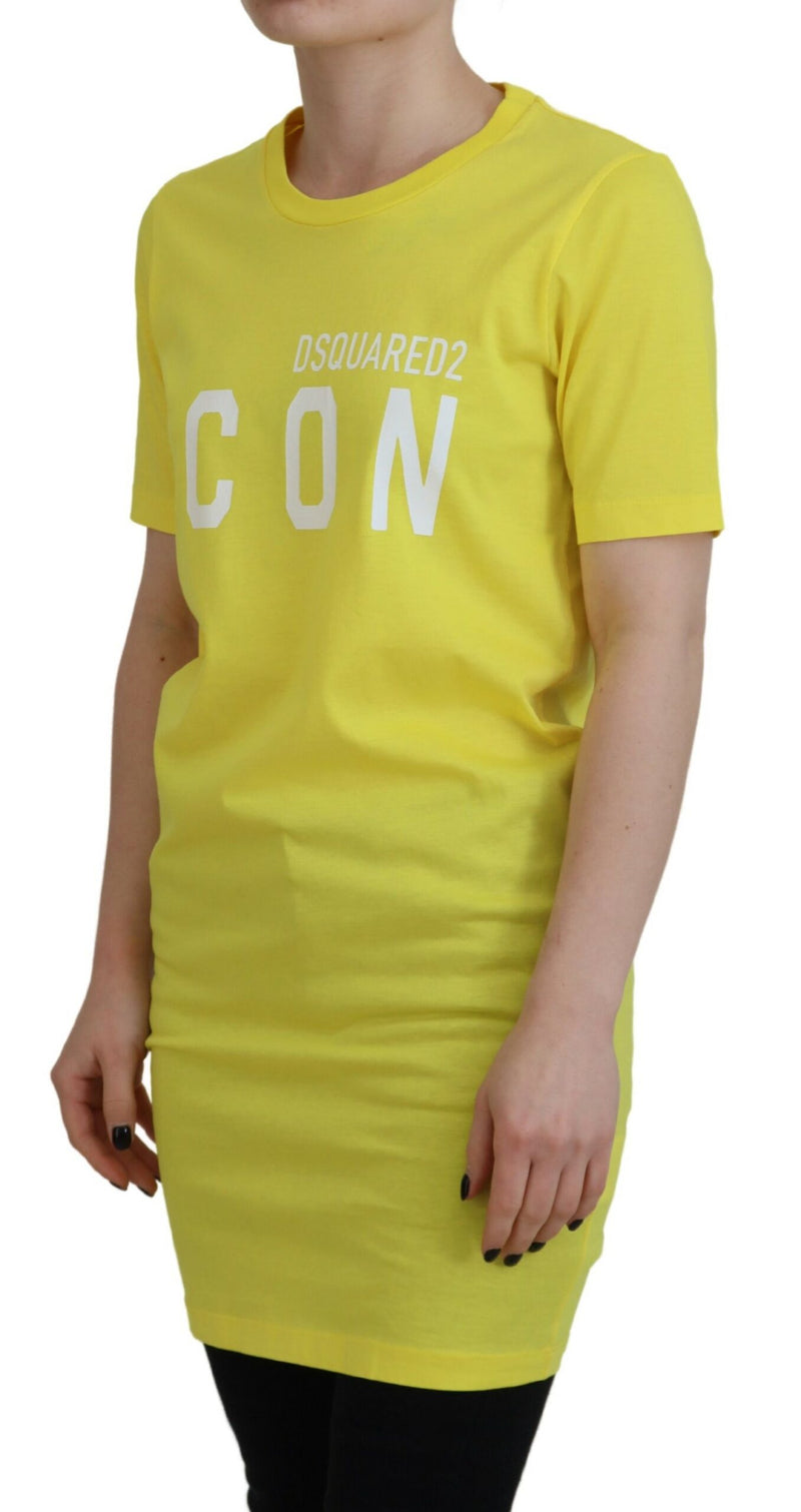 Dsquared² Yellow Cotton Shiny Icon Renny Dress Crewneck T-shirt