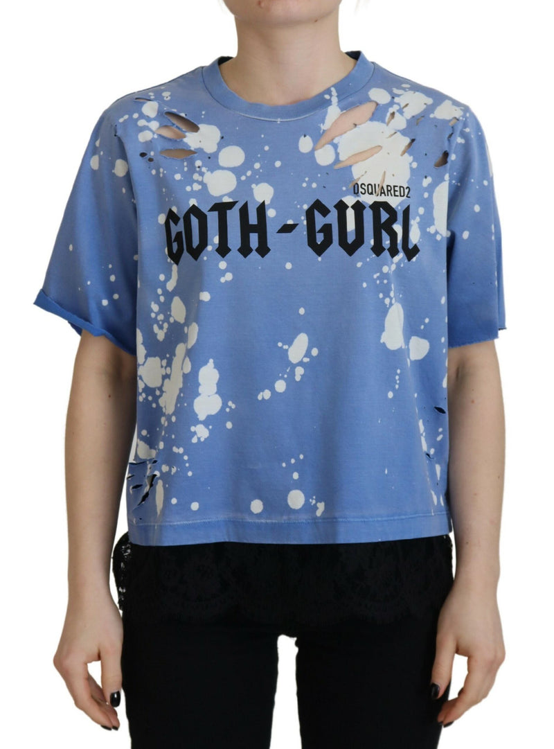 Dsquared² Blue Goth Gurl Print Black Lace Cotton Tee