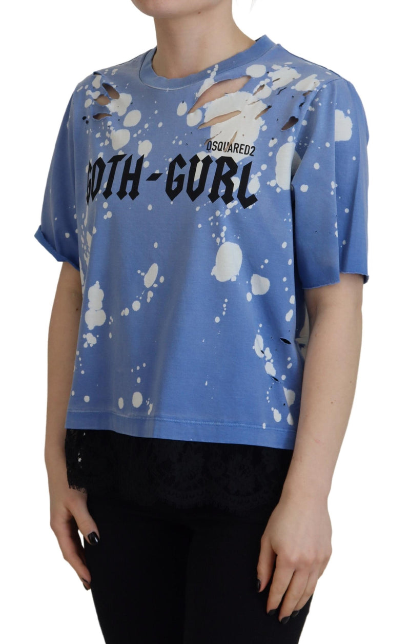 Dsquared² Blue Goth Gurl Print Black Lace Cotton Tee