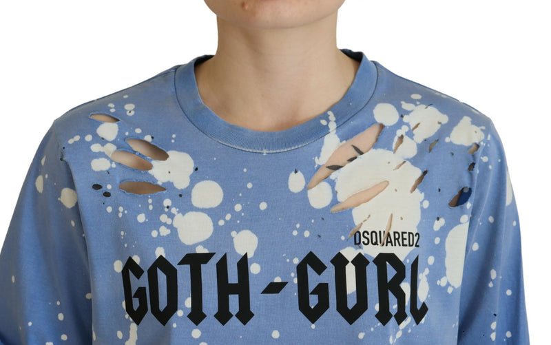 Dsquared² Blue Goth Gurl Print Black Lace Cotton Tee