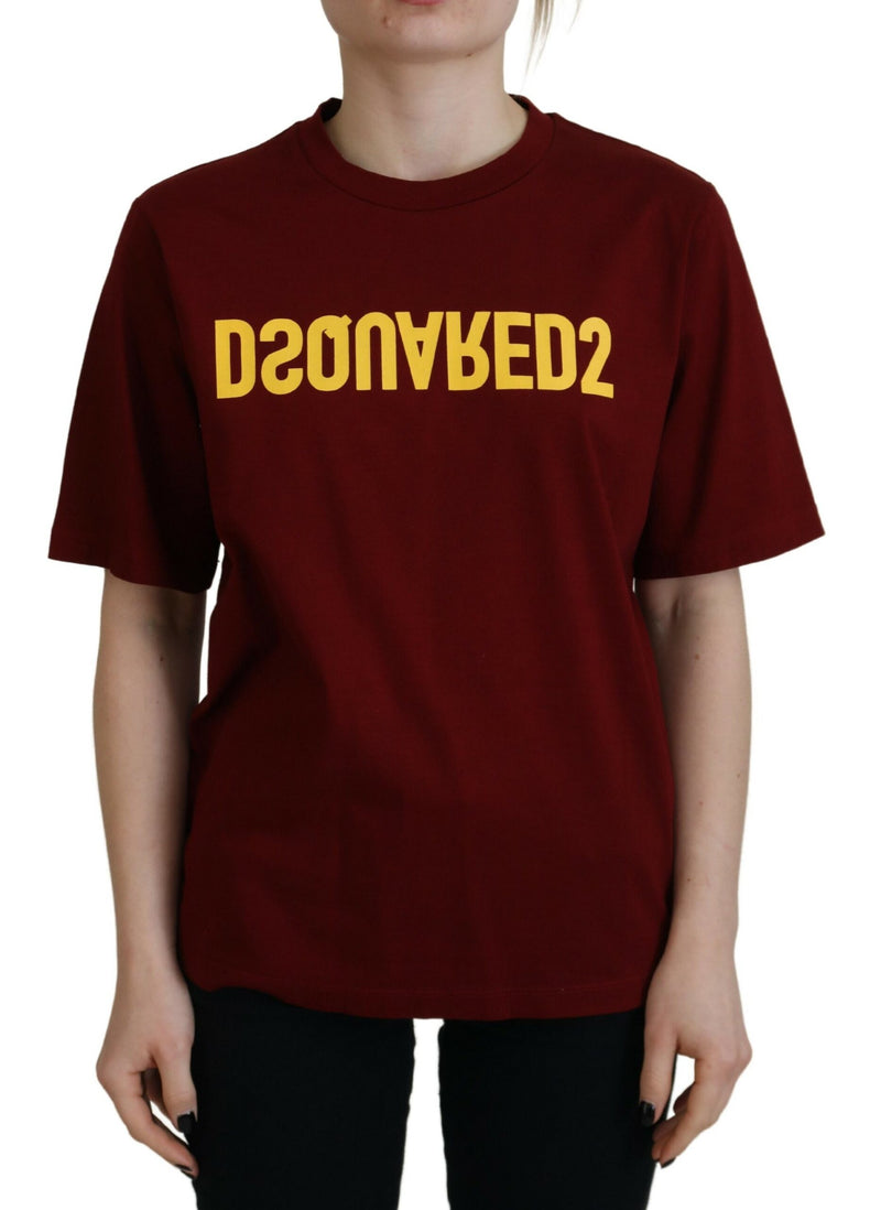 Dsquared² Maroon Logo Cotton Crewneck Short Sleeve Tee