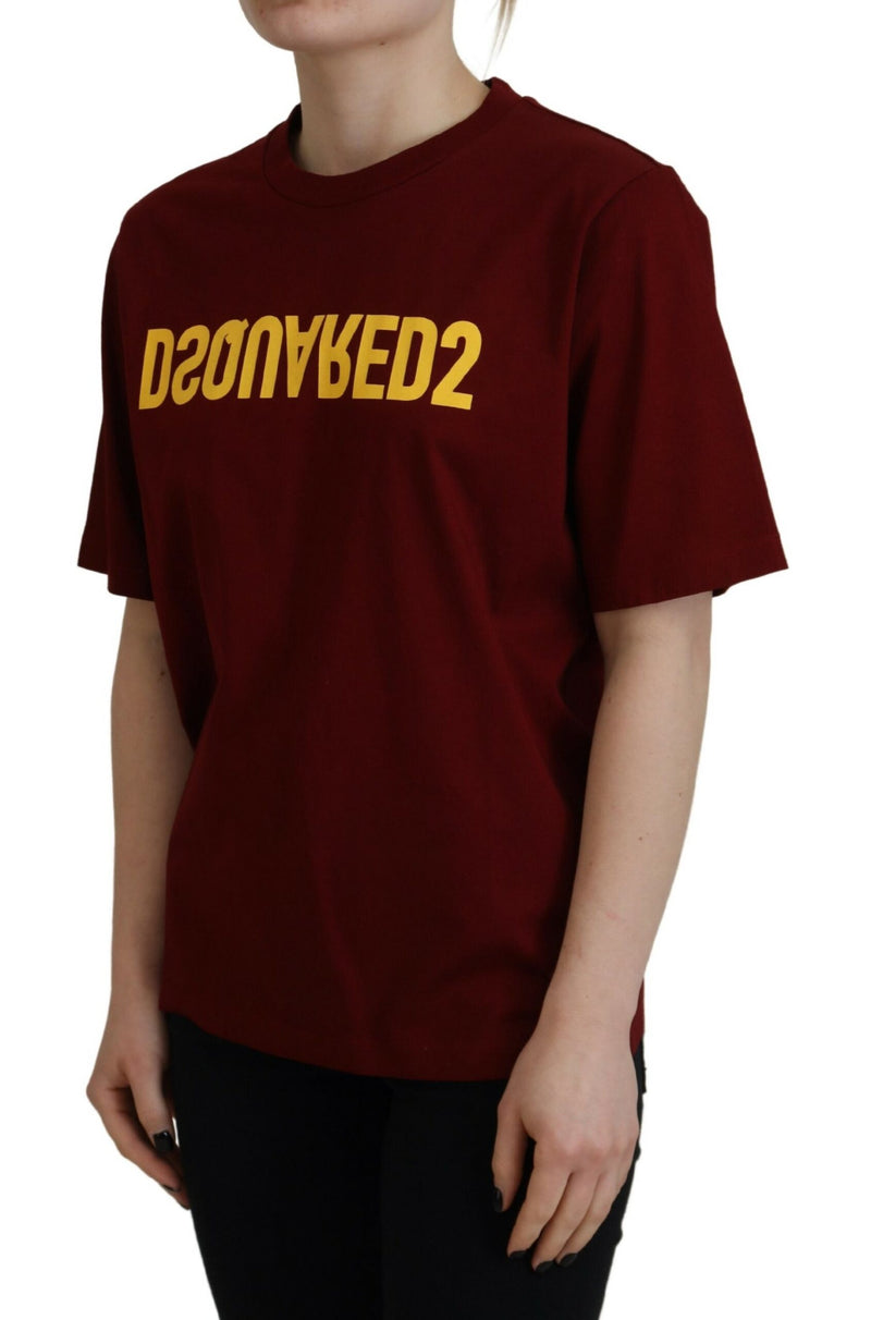 Dsquared² Maroon Logo Cotton Crewneck Short Sleeve Tee