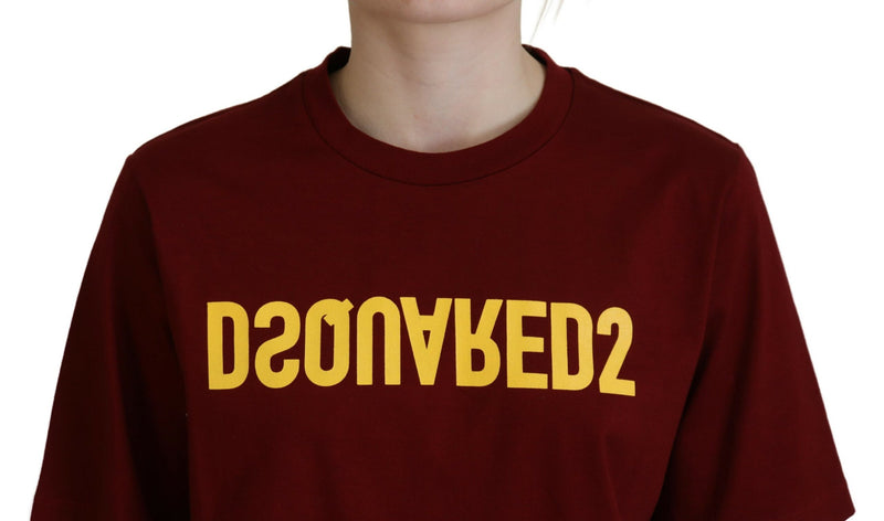 Dsquared² Maroon Logo Cotton Crewneck Short Sleeve Tee