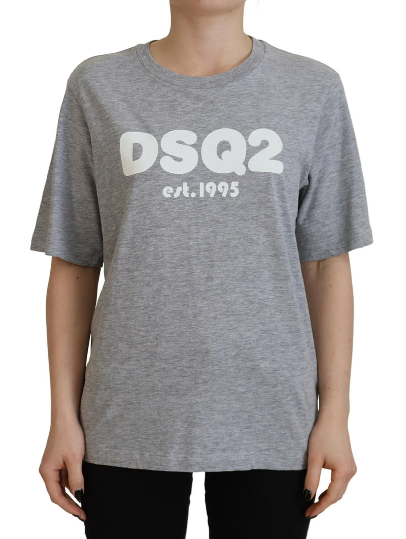 Dsquared² Gray Logo Cotton Crewneck Short Sleeve Tee