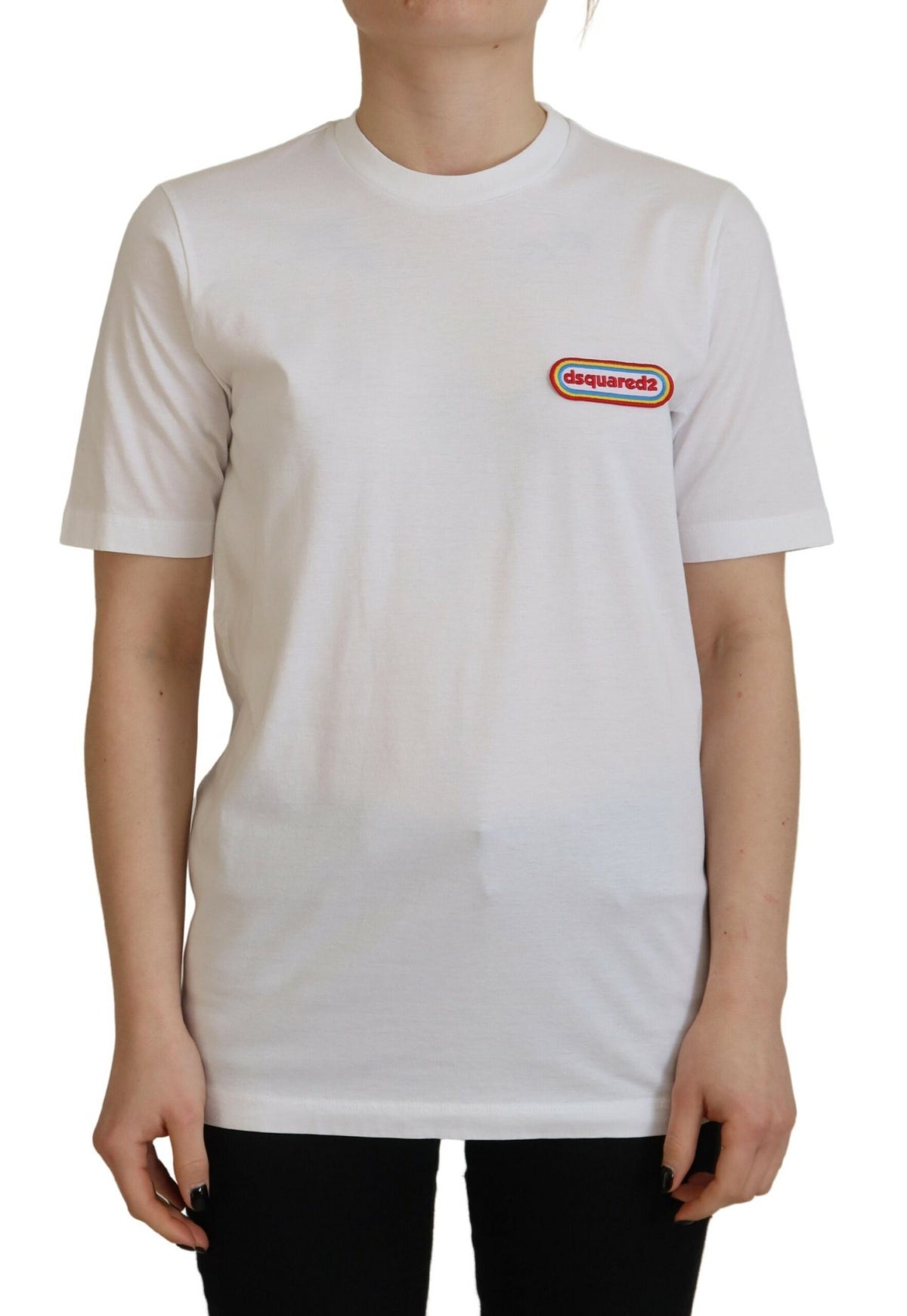 Dsquared² T-shirt Blanc à Logo Patch Col Rond à Manches Courtes