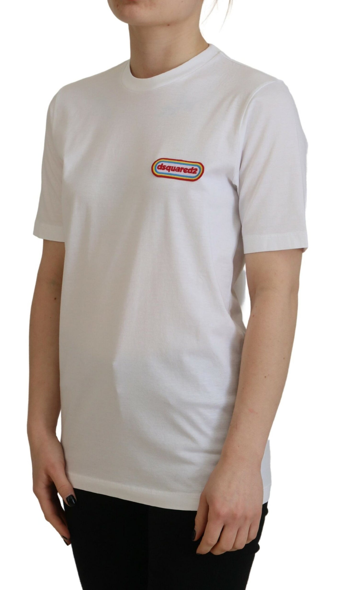 T-shirt à manches courtes et col rond avec patch logo blanc Dsquared²