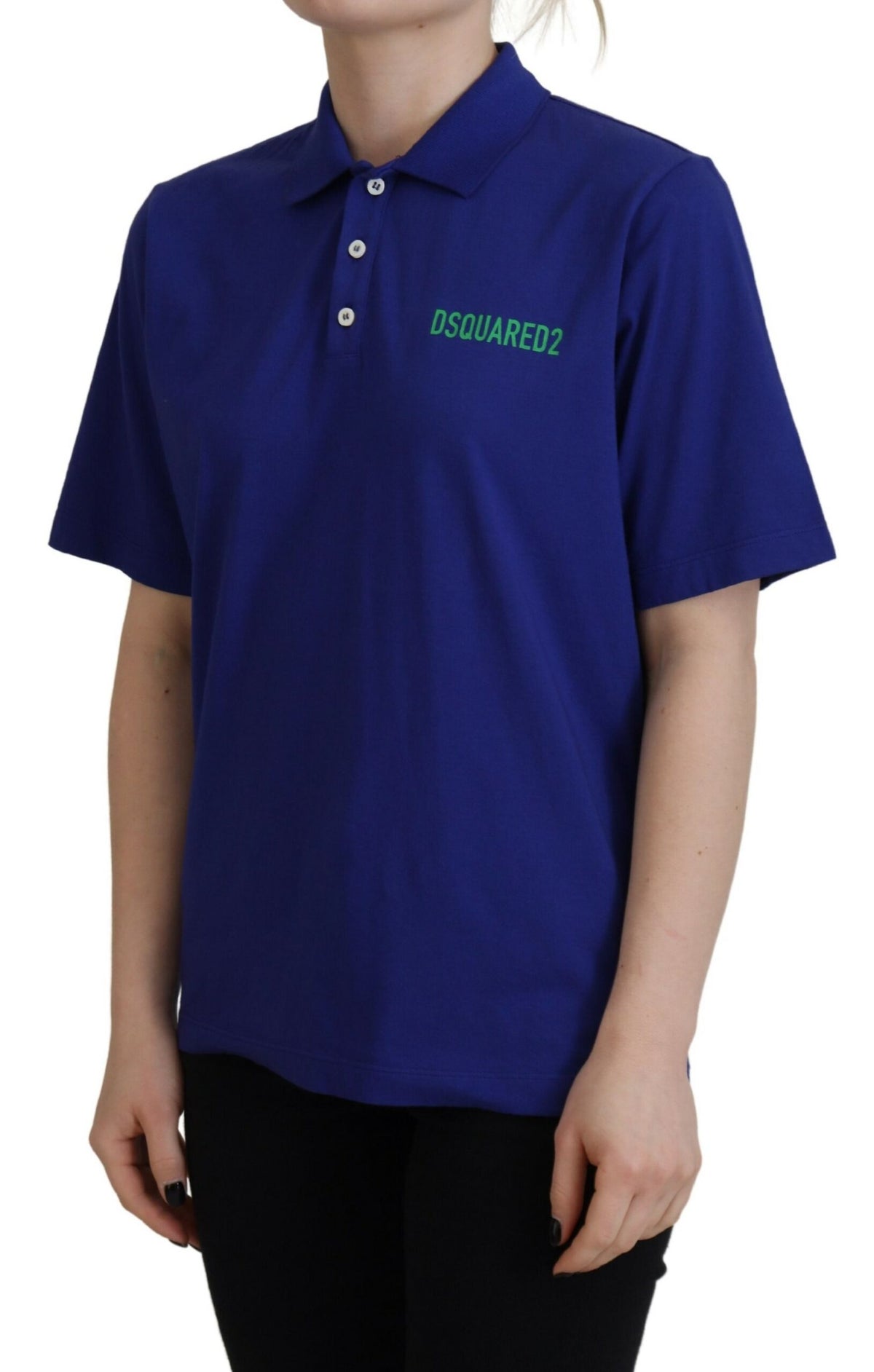 Dsquared² Polo T-shirt Bleu à Col Écritures à Manches Courtes